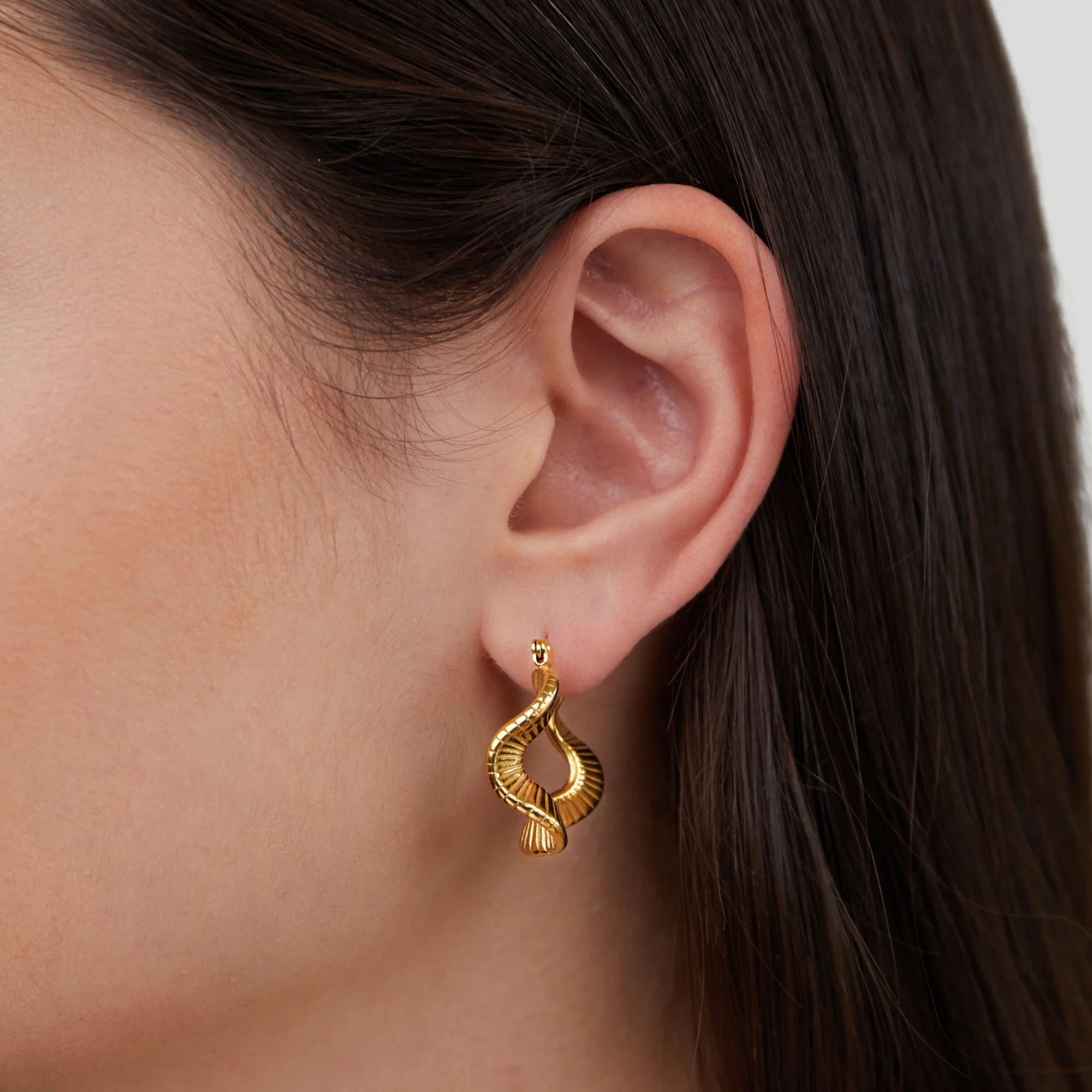 Geometric Wave Gold Hoop Earrings - Image 2