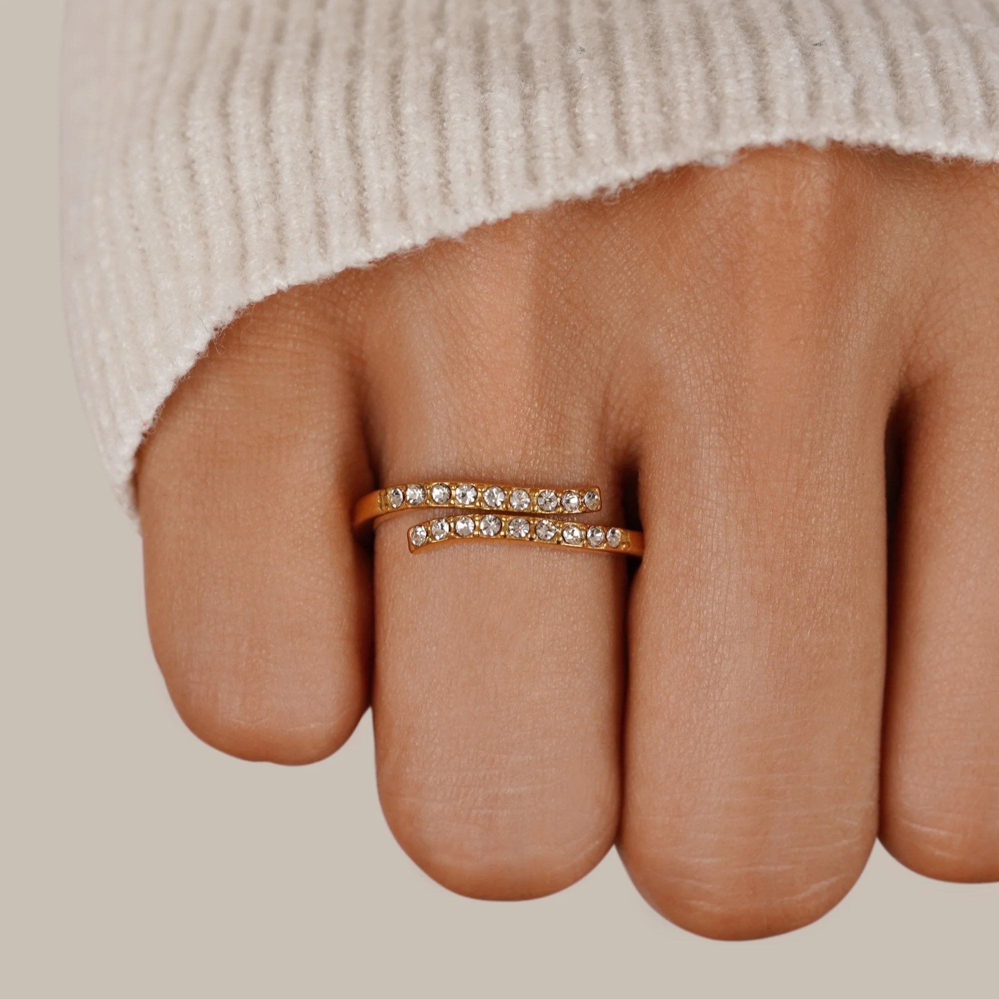Layered Gold & Crystal Wrap Ring - Image 2