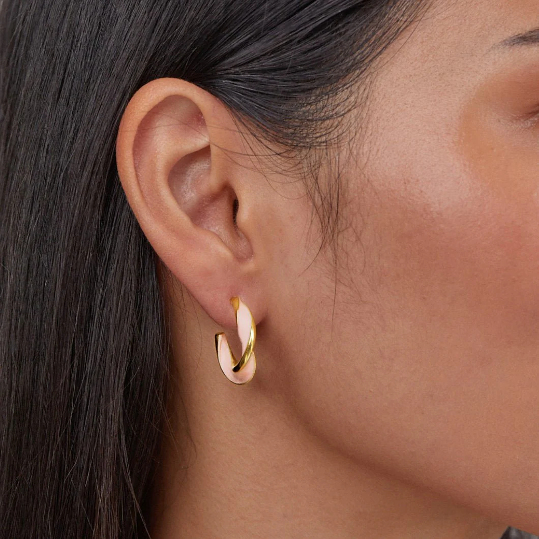 Pink Mother of Pearl Twist Hoop Earrings - Image 2